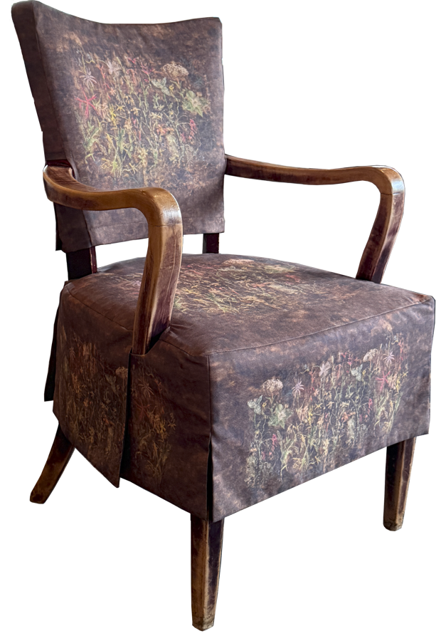 Photo of chair with upholstery that Chip Holton's designed.